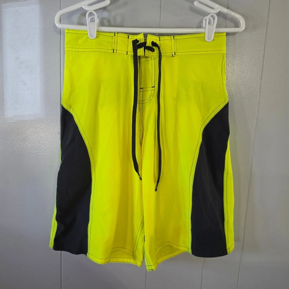 OP Opflex Board Shorts Mens 28 Neon Yellow Black 4-Way Stretch‎ Swim Trunks